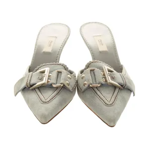 Prada Baby Blue Suede Buckle Kitten Heels