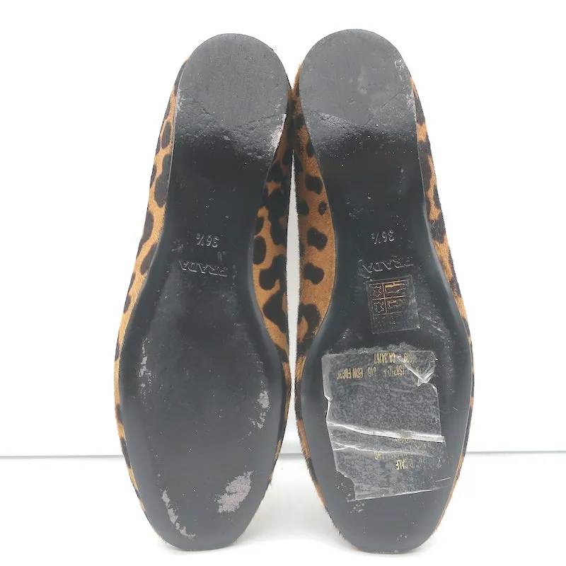Prada Leopard Print Calf Hair Smoking Slippers Brown Size 36.5 Slip-On Flats