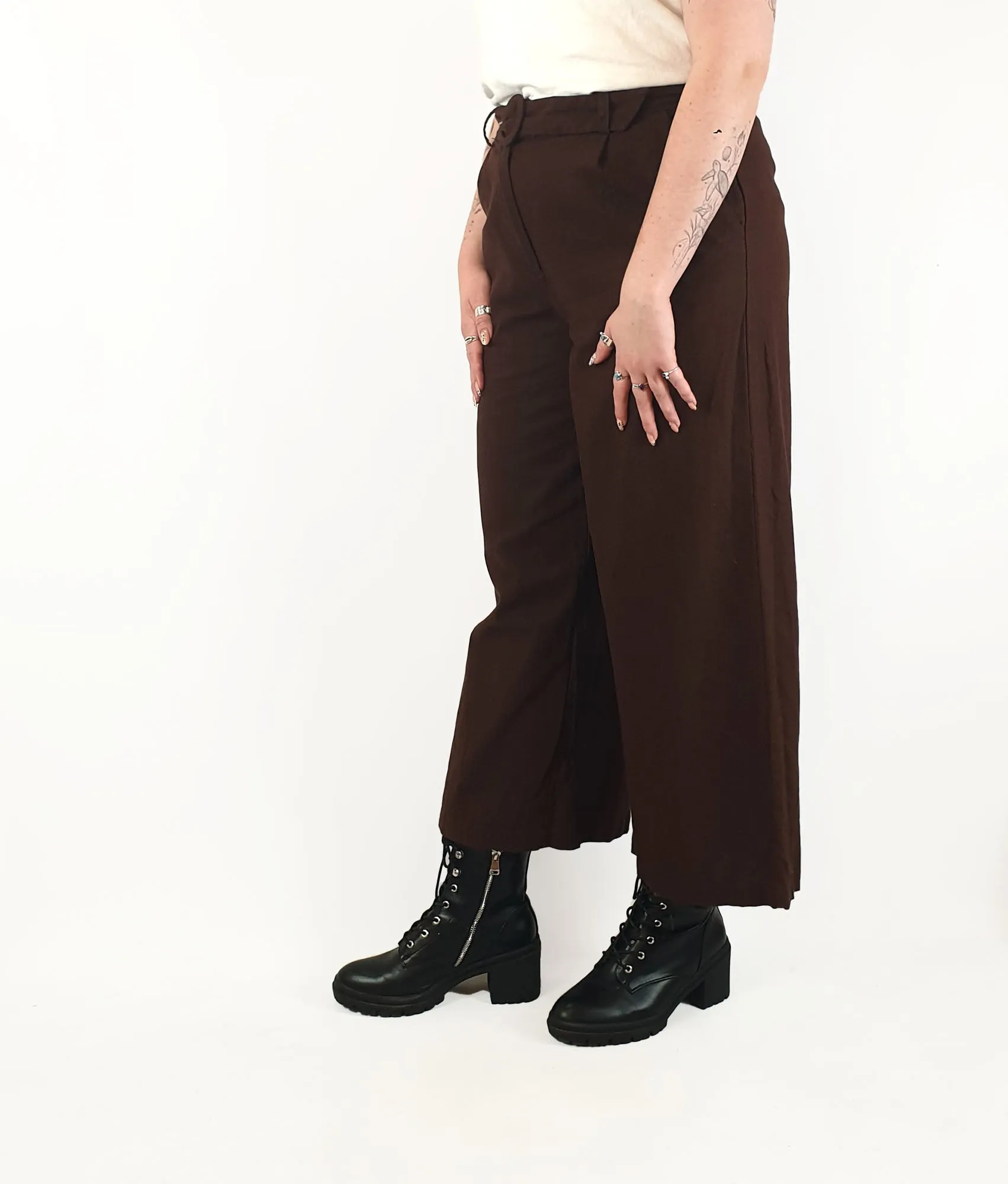 Princess Highway brown wide leg linen-cotton pants size 12