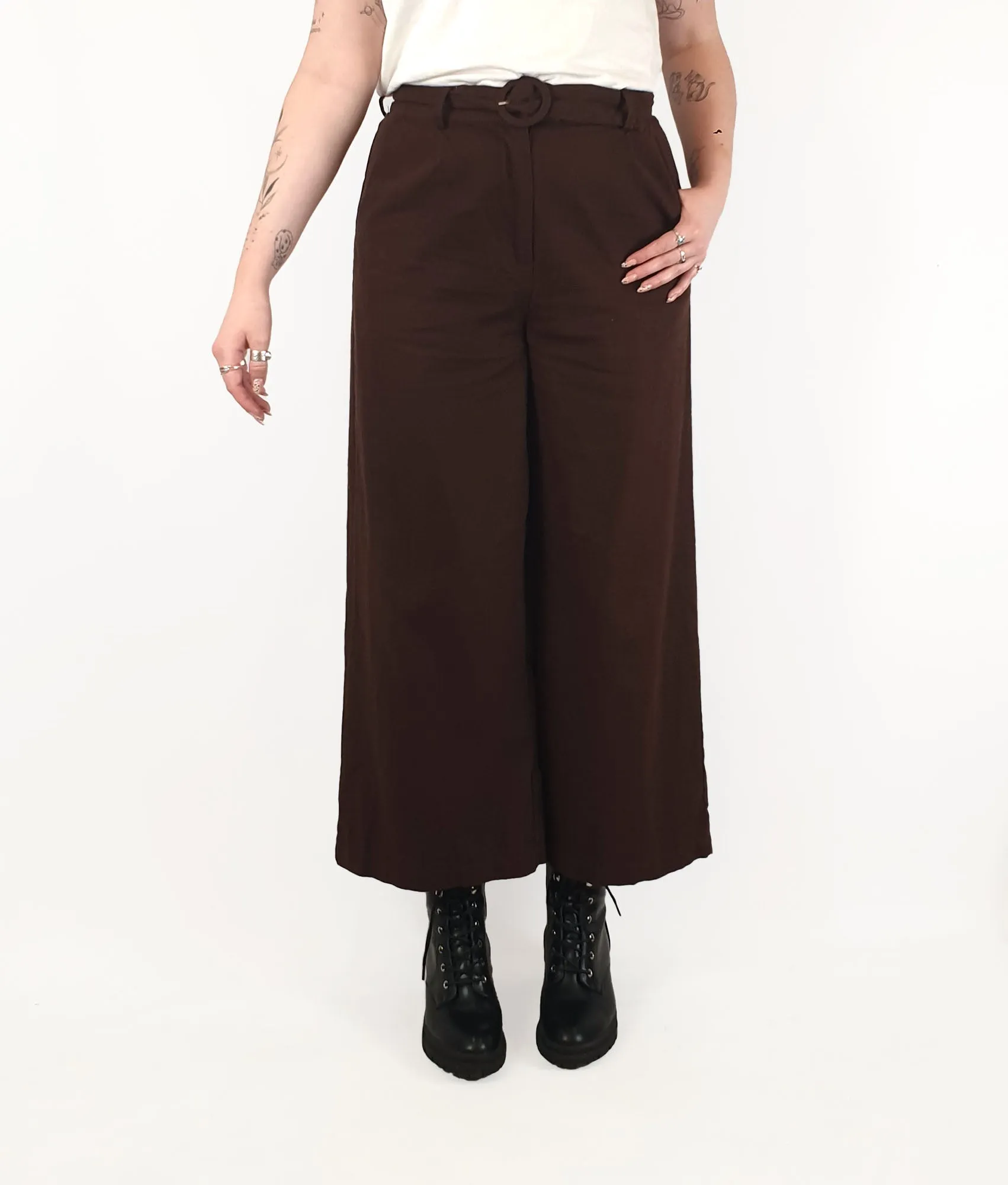Princess Highway brown wide leg linen-cotton pants size 12