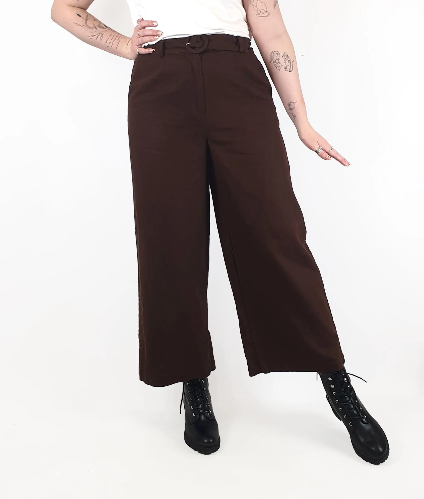 Princess Highway brown wide leg linen-cotton pants size 12