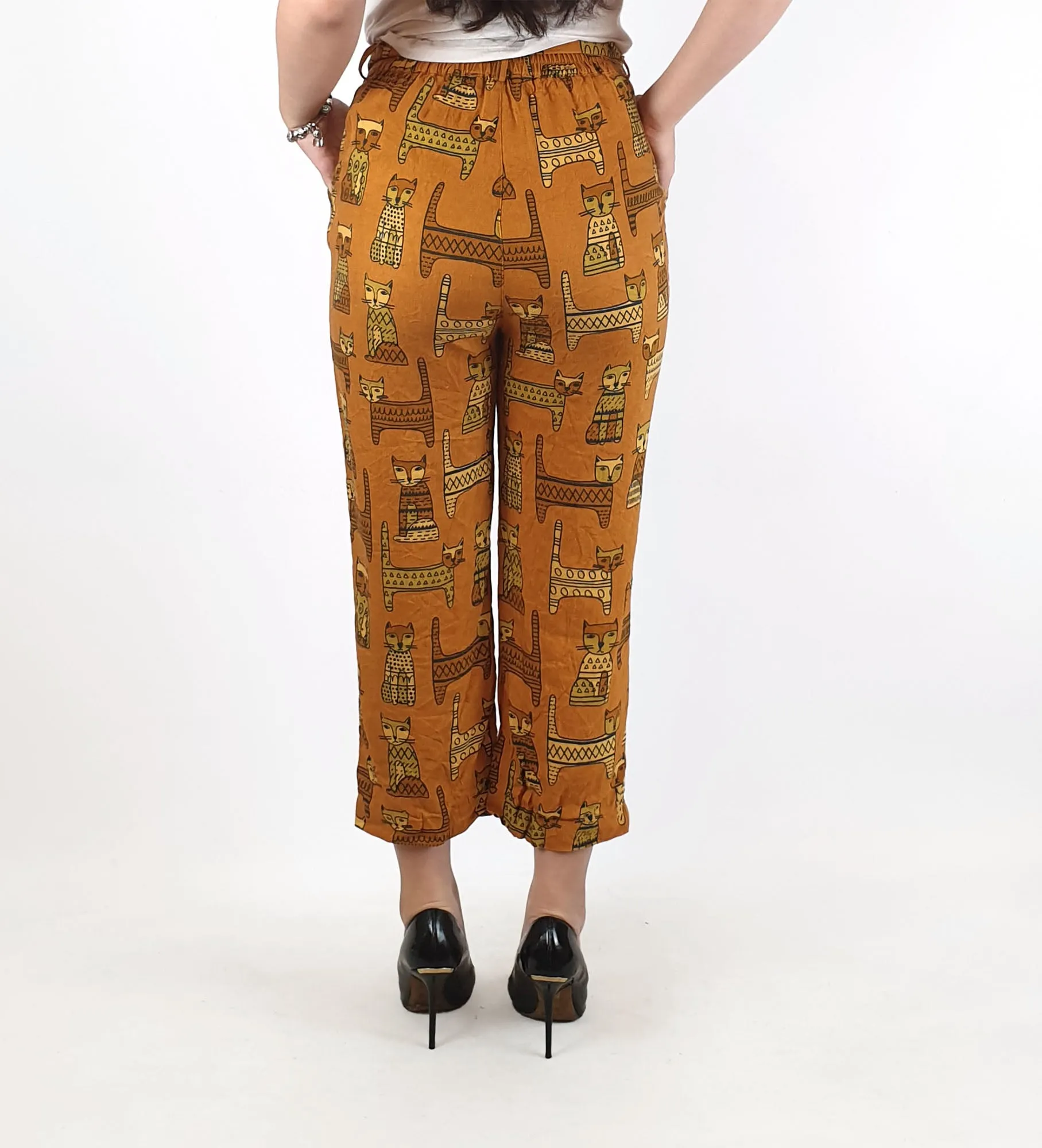 Princess Highway mustard cat print straight leg pants size 6