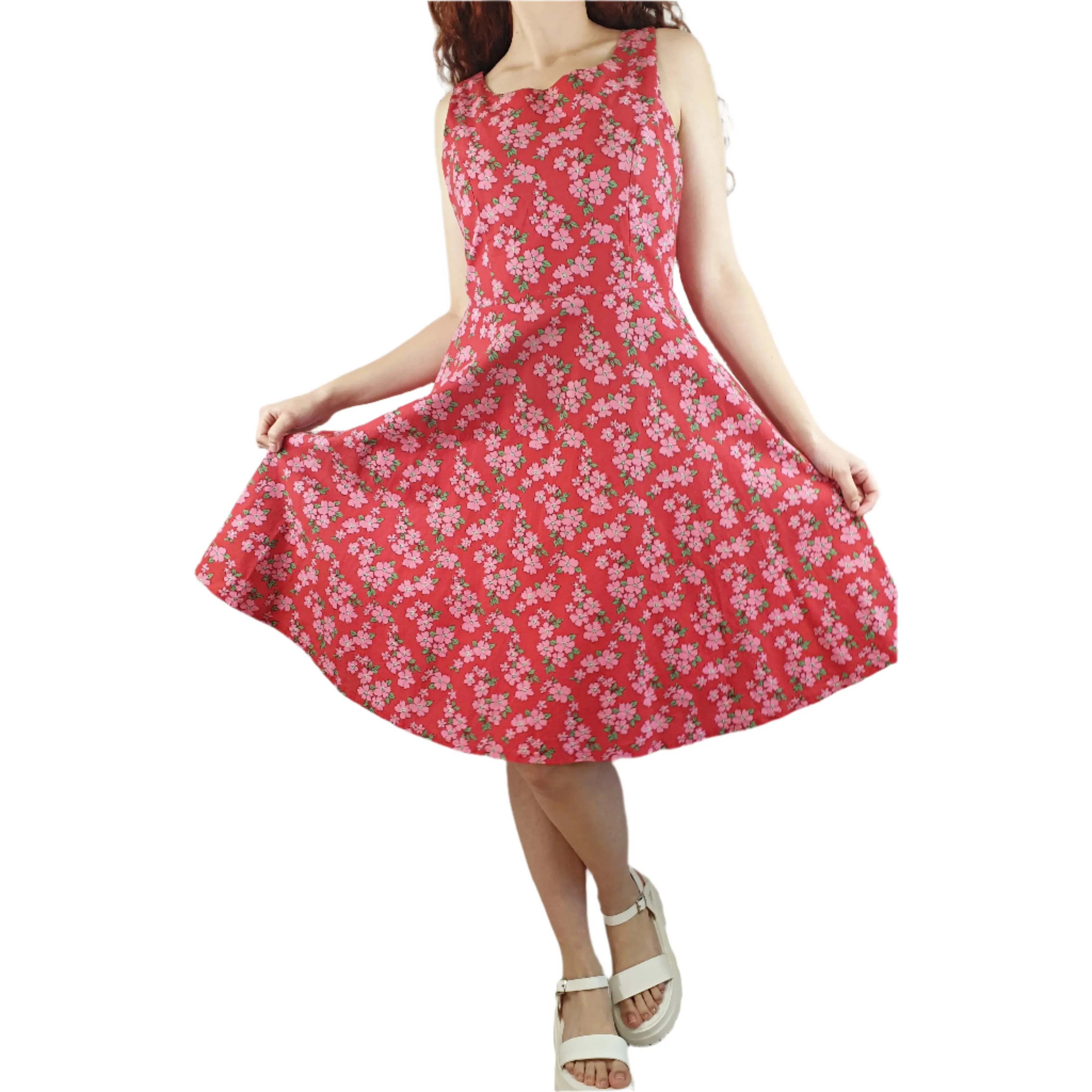 Princess Highway red sleeveless dresss with pink floral print size 10
