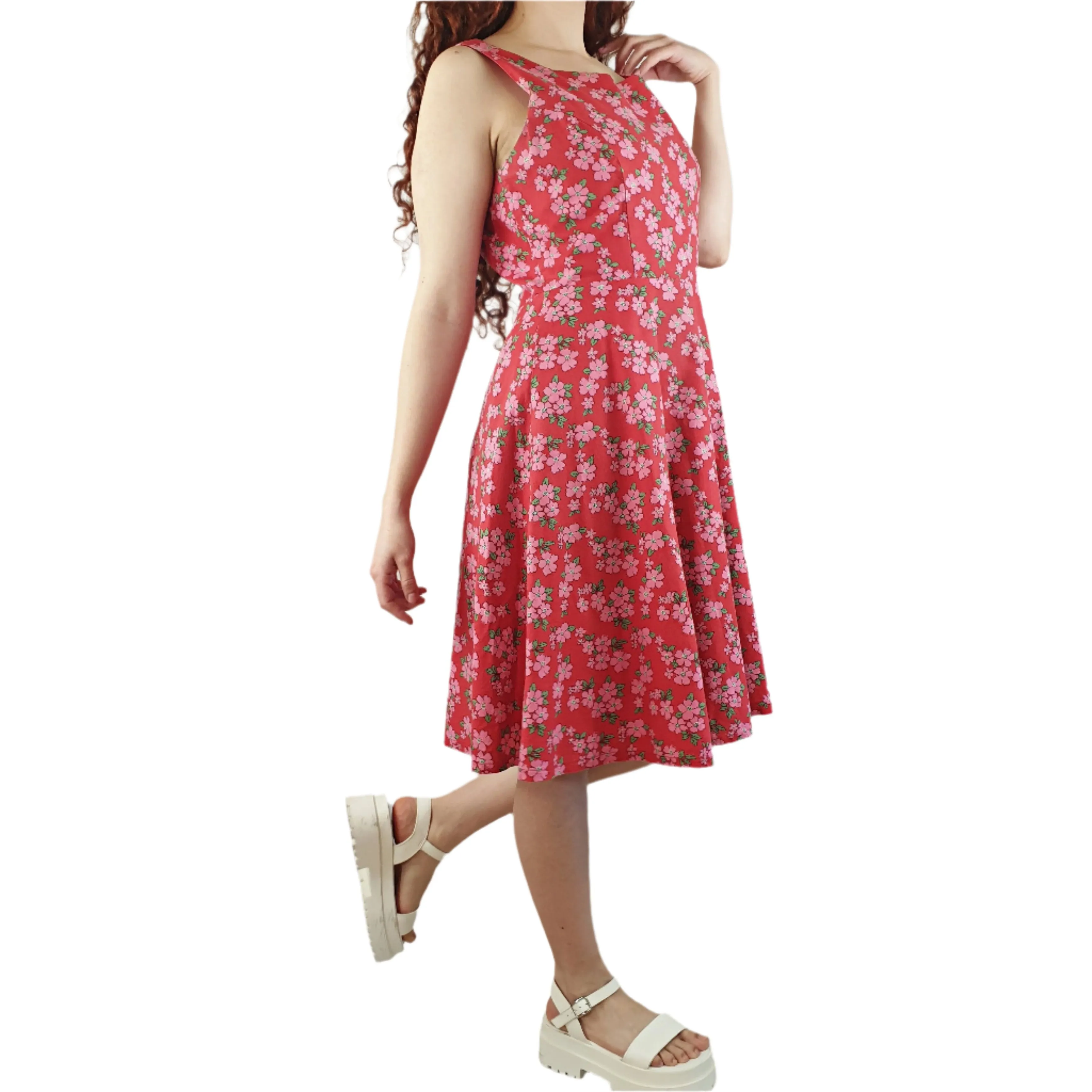 Princess Highway red sleeveless dresss with pink floral print size 10