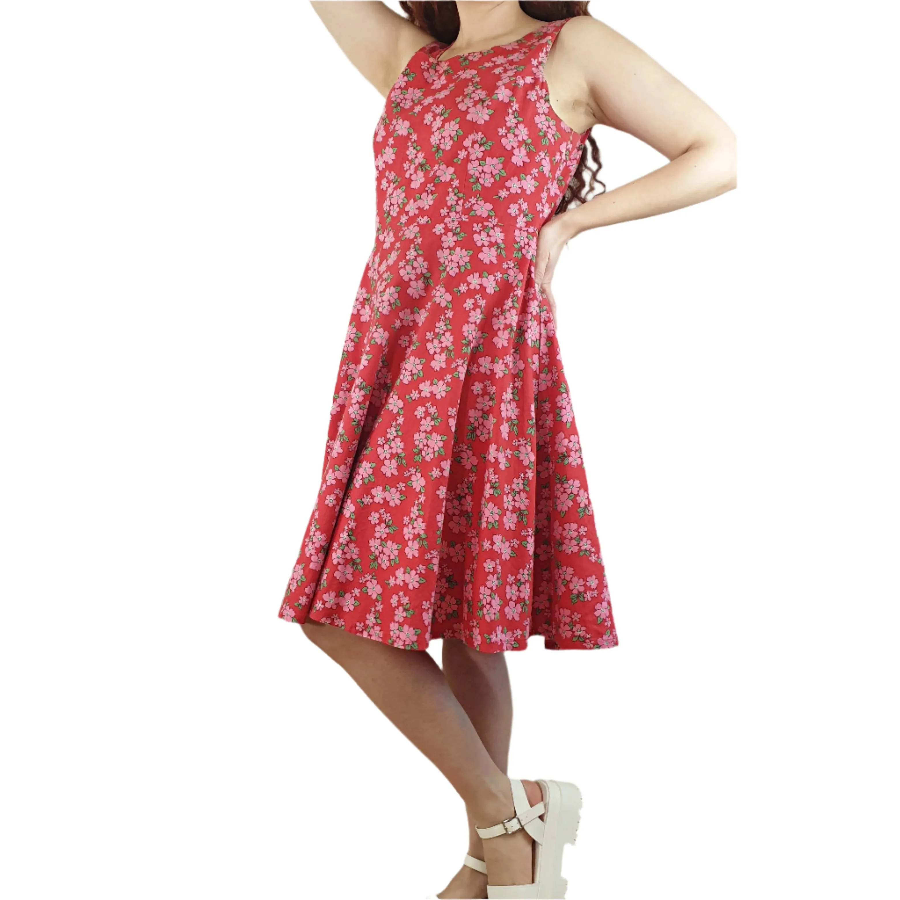 Princess Highway red sleeveless dresss with pink floral print size 10