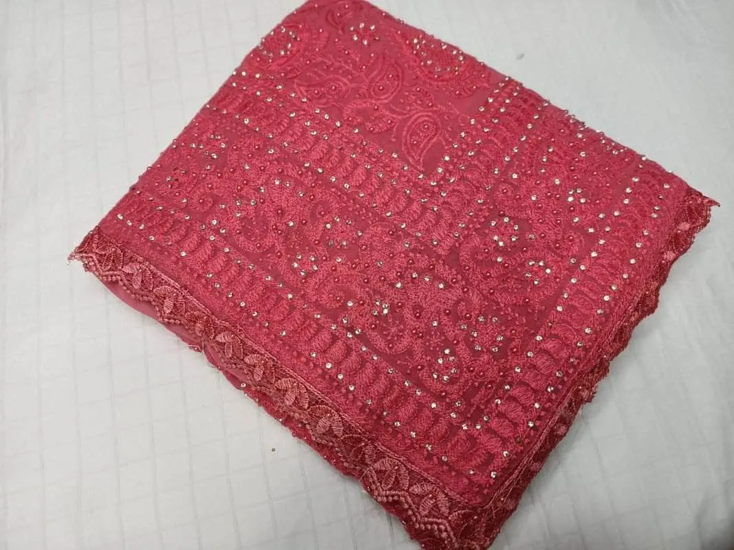 Pure Georgette Chikankari Saree with Lukhnowi Work