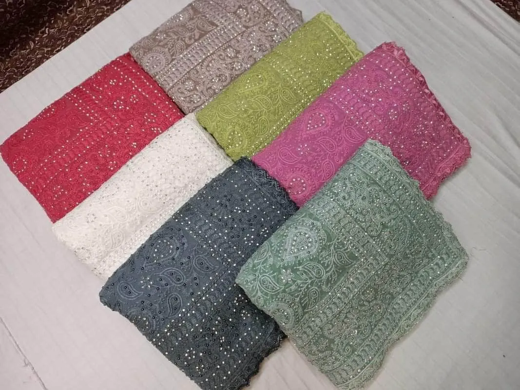 Pure Georgette Chikankari Saree with Lukhnowi Work