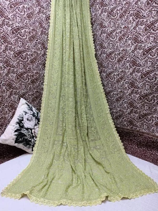 Pure Georgette Chikankari Saree with Lukhnowi Work