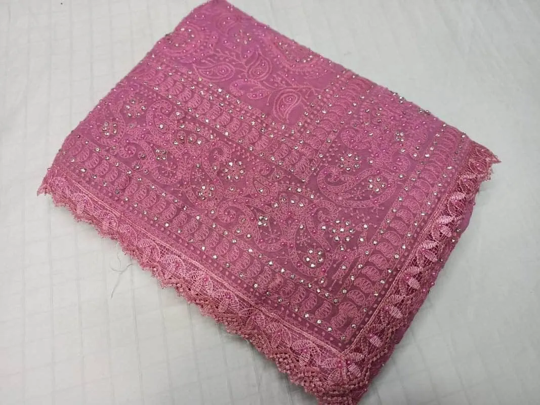 Pure Georgette Chikankari Saree with Lukhnowi Work