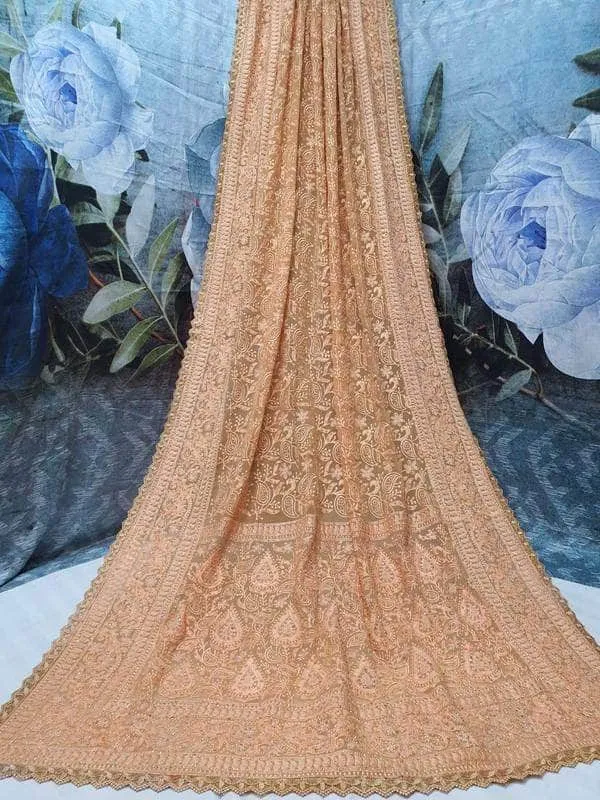 Pure Georgette Chikankari Saree with Lukhnowi Work
