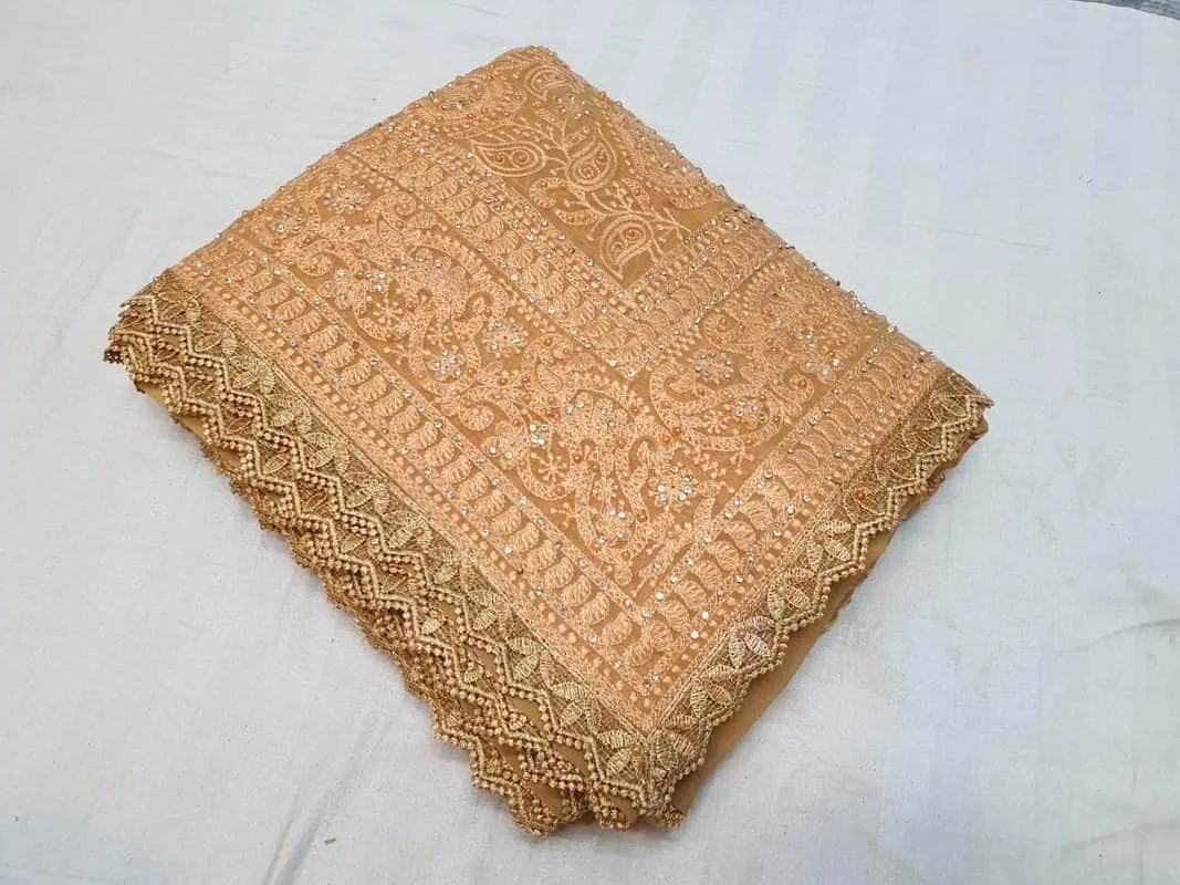 Pure Georgette Chikankari Saree with Lukhnowi Work