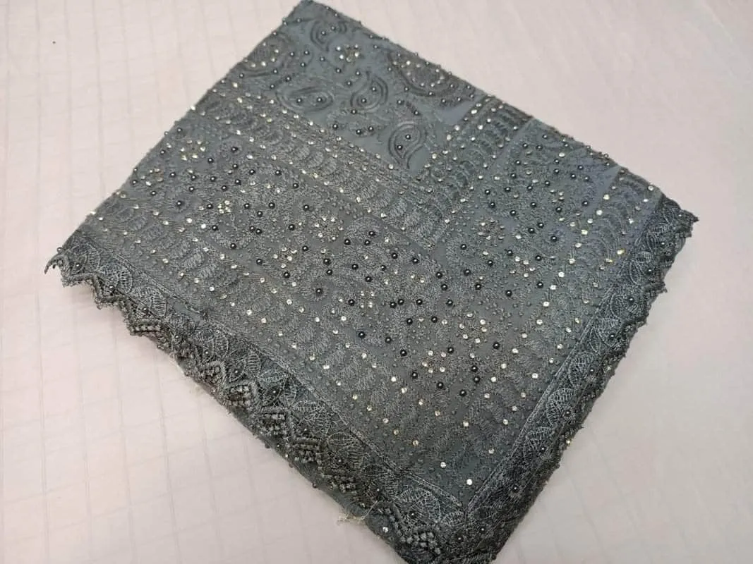 Pure Georgette Chikankari Saree with Lukhnowi Work