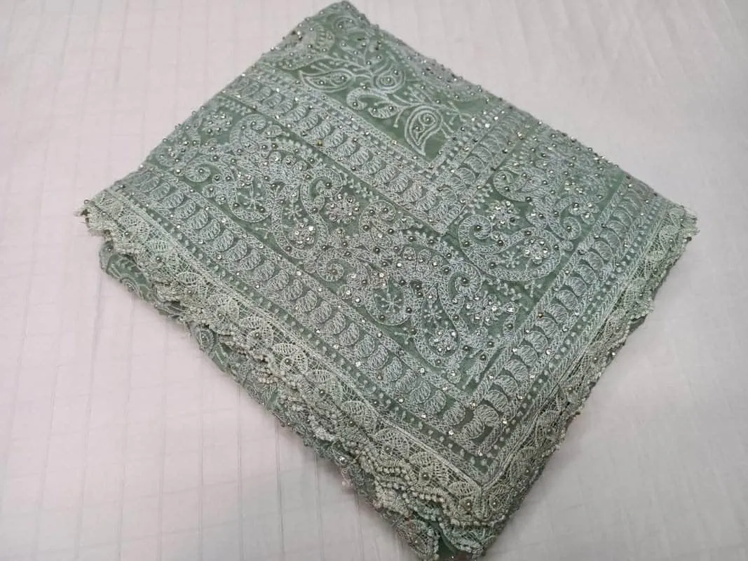 Pure Georgette Chikankari Saree with Lukhnowi Work
