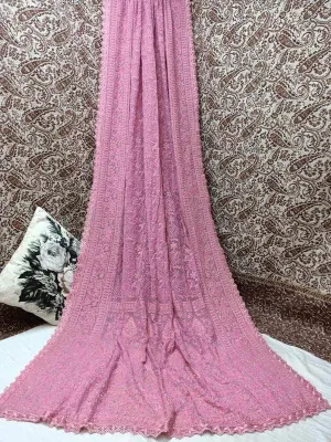Pure Georgette Chikankari Saree with Lukhnowi Work