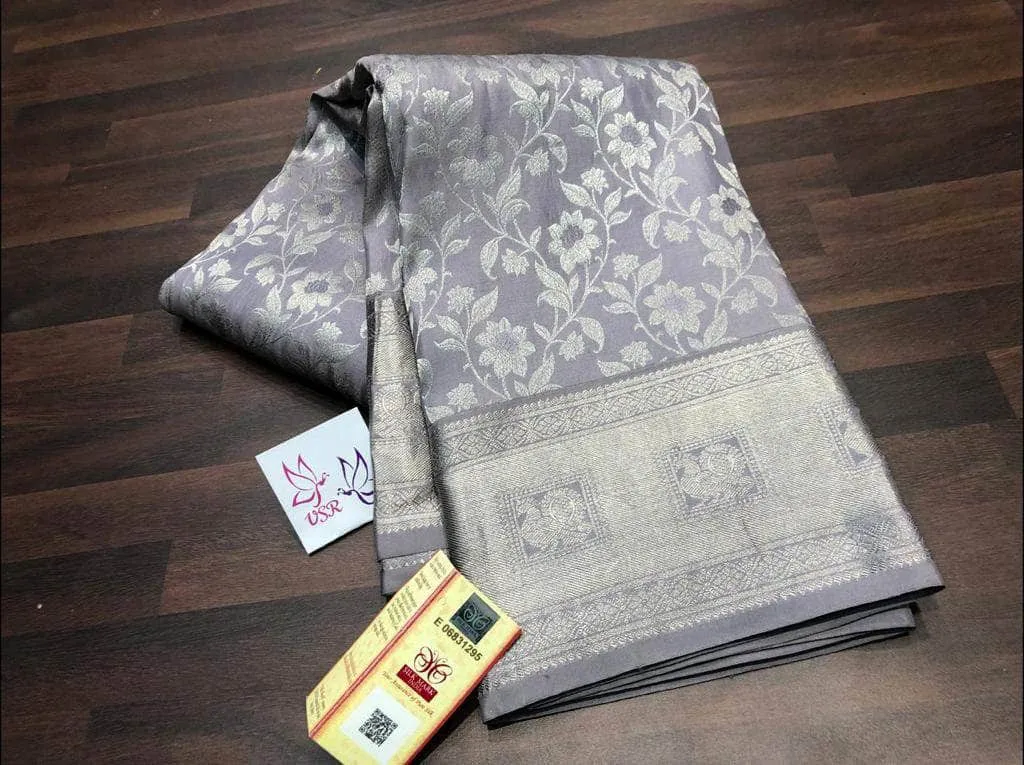 Pure Kanchipuram Silk Silver Zari Saree