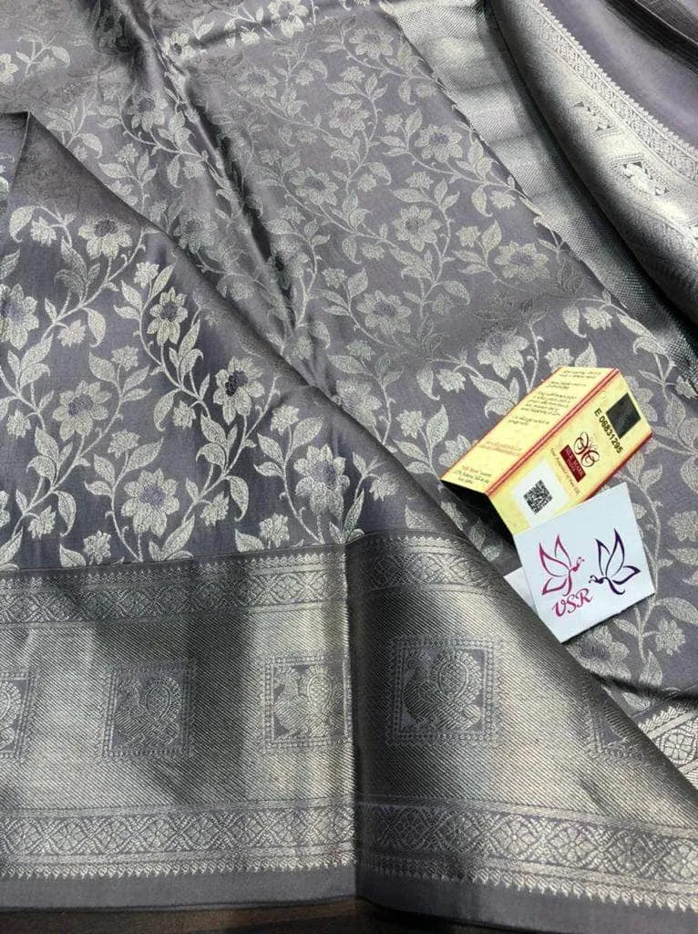 Pure Kanchipuram Silk Silver Zari Saree
