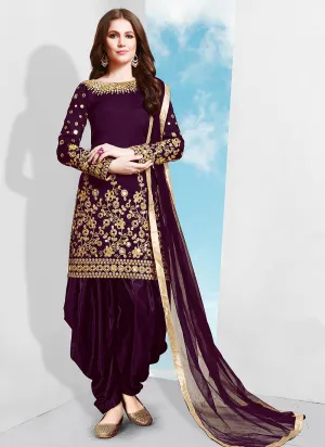 Purple Golden Embroidered Patiala Suit