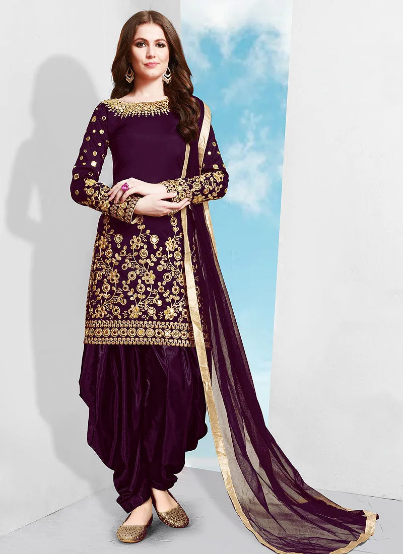 Purple Golden Embroidered Patiala Suit