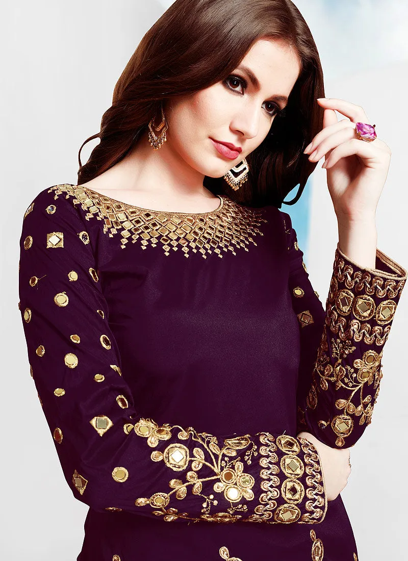 Purple Golden Embroidered Patiala Suit