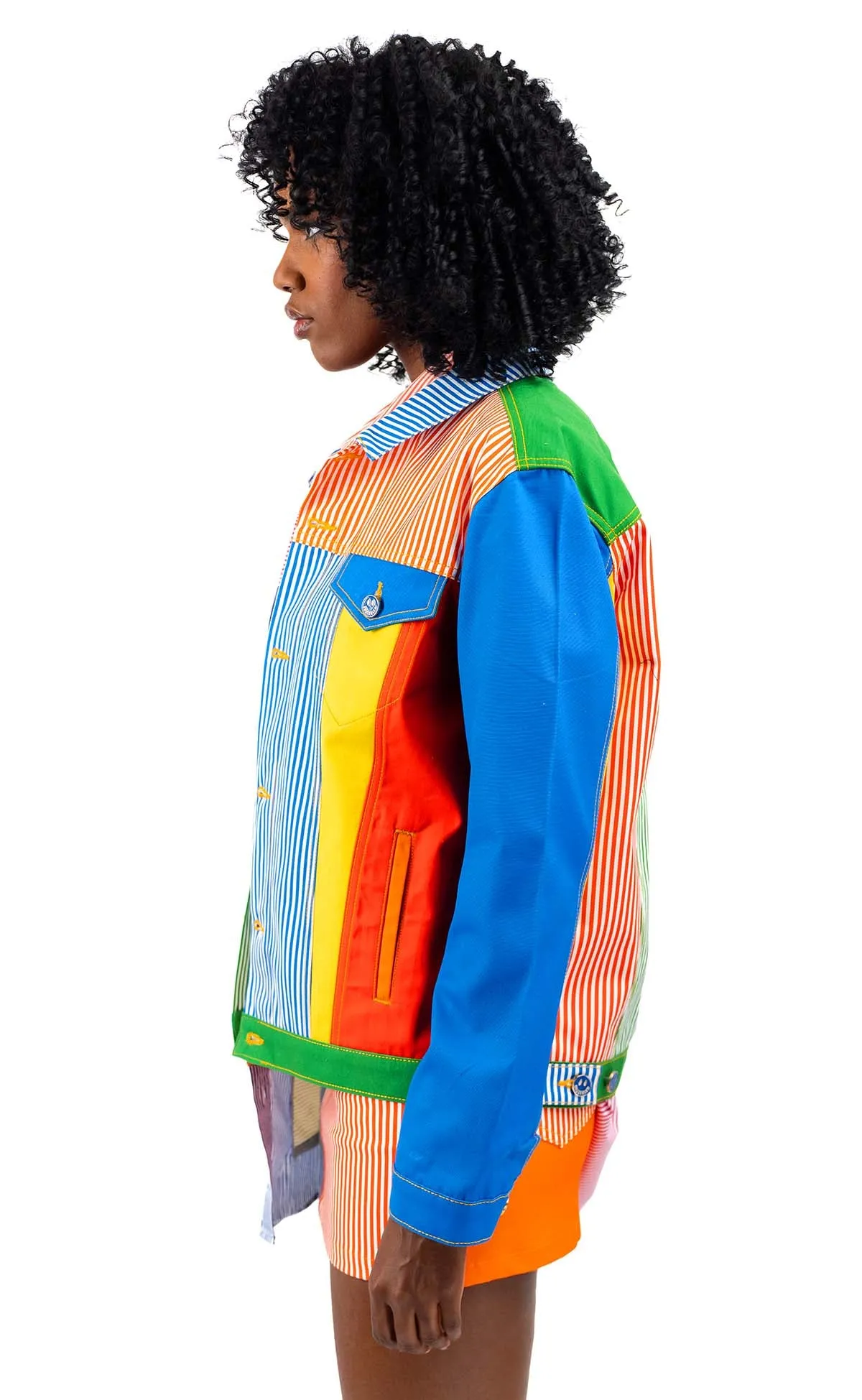 Rainbow Stripe Denim Jacket