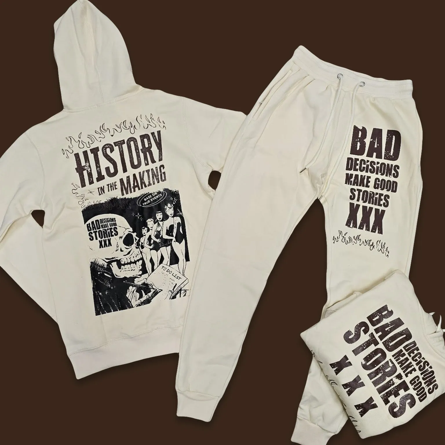 RETRO LABEL BAD DECISIONS HOODIE & JOGGER SET (RETRO 1 MOCHA'S LOW)