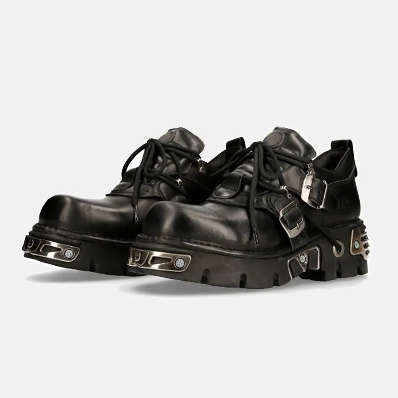 Retro Punk Leather Metal Buckle Shoes