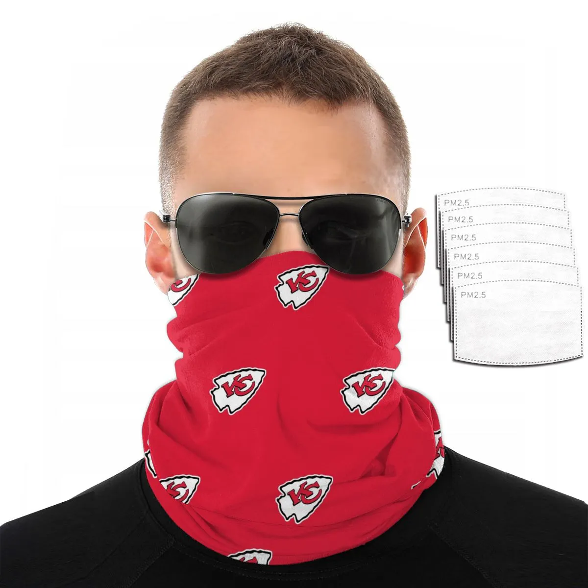 Reusble Mouth Cover Bandanas Kansas City Chiefs Variety Head Scarf Face Mask With PM 2.5 Filter