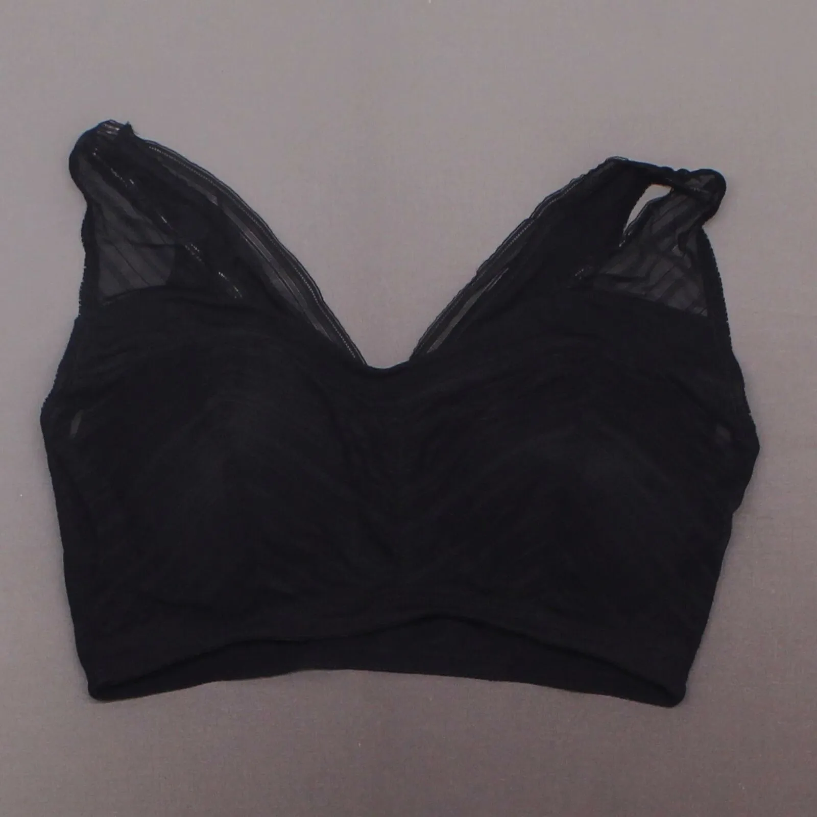 Rhonda Shear Striped Mesh Leisure Bra With Removable Pads Black Plus 1X