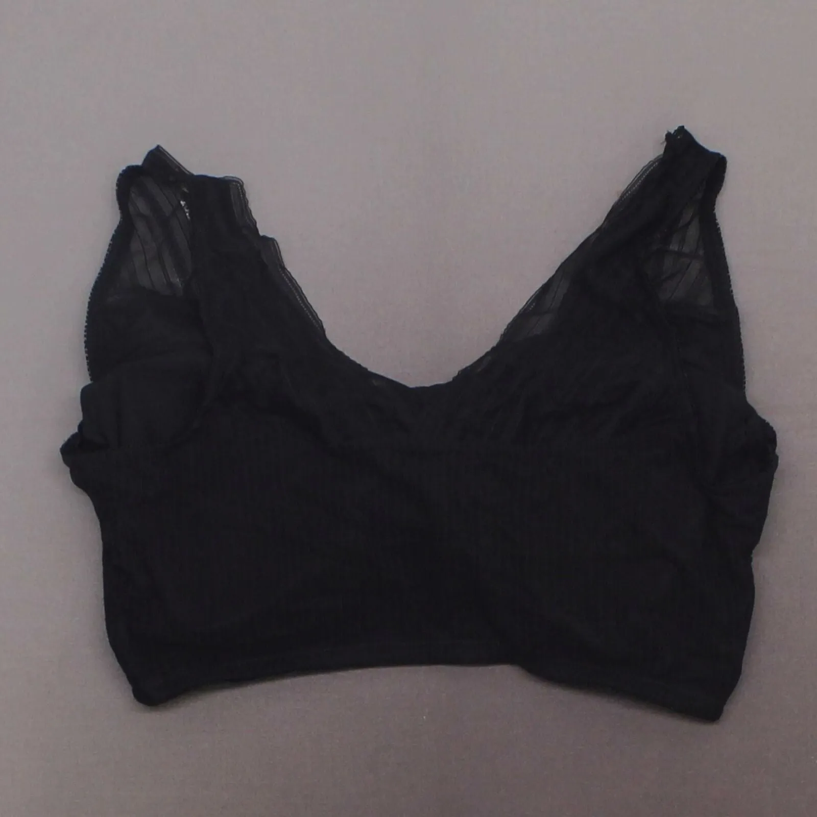 Rhonda Shear Striped Mesh Leisure Bra With Removable Pads Black Plus 1X