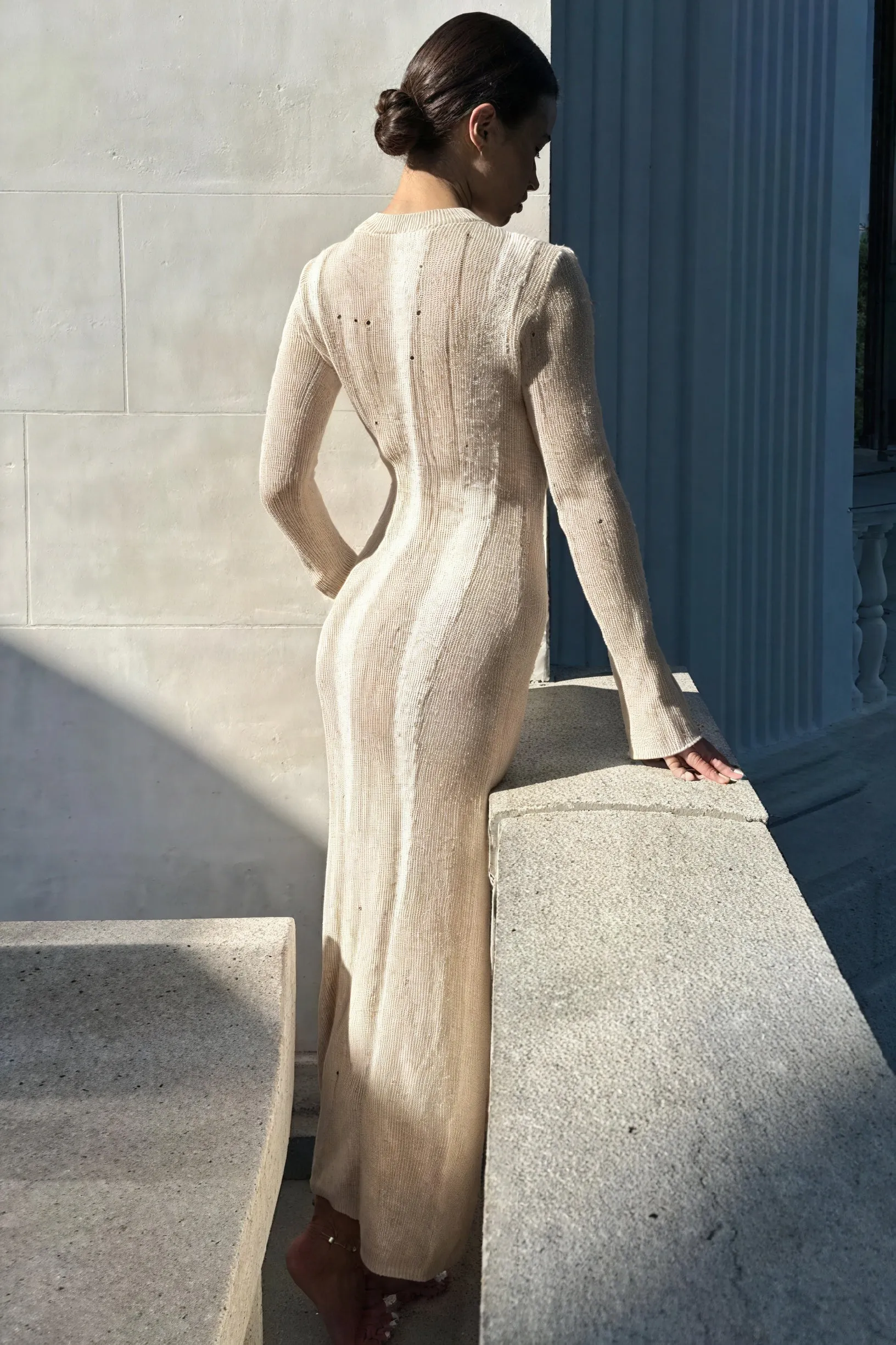 Ribbed Knit Dress with Perforated Detail