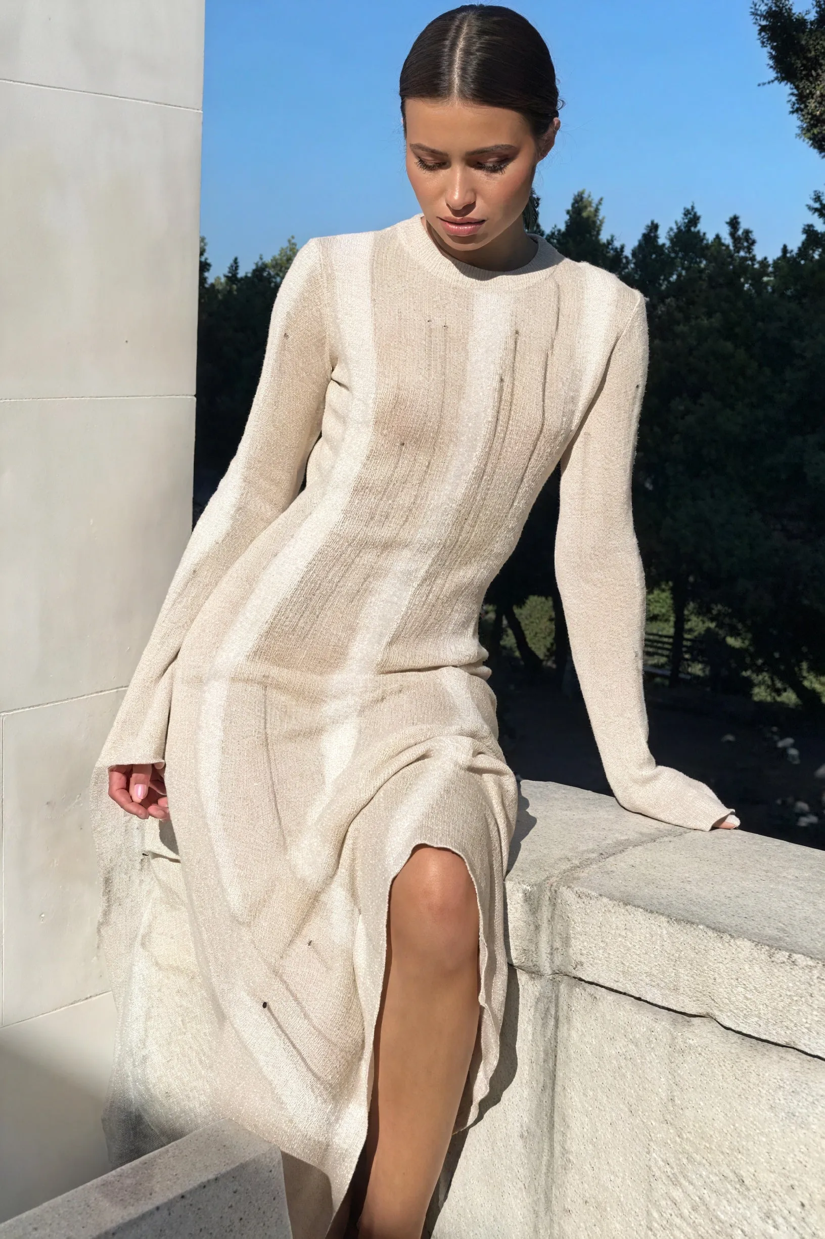 Ribbed Knit Dress with Perforated Detail