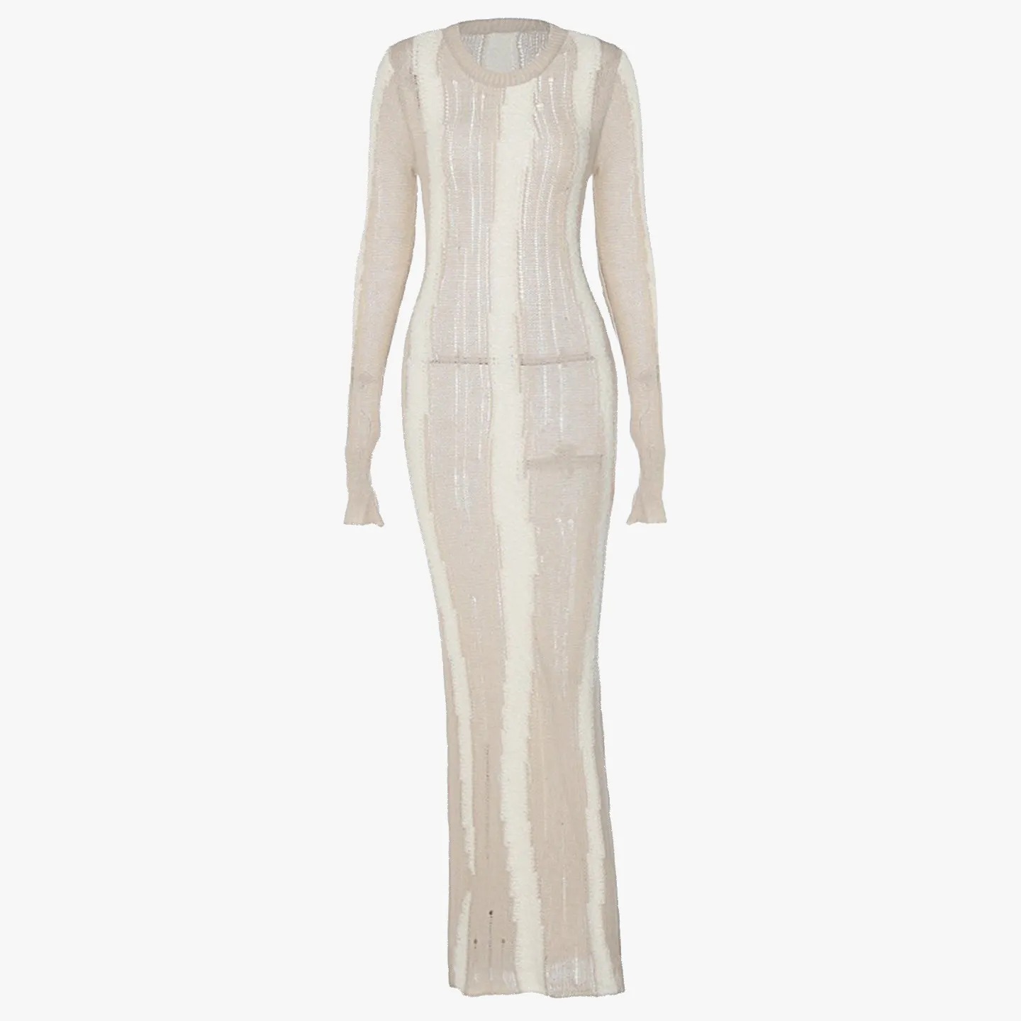 Ribbed Knit Dress with Perforated Detail