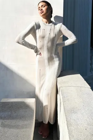 Ribbed Knit Dress with Perforated Detail