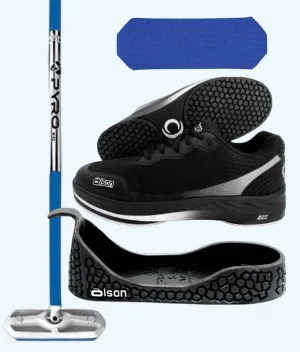 Rookie Bundle - Men's Left Hand - Blue Fiberglass Broom -  Black Voltaje Shoes - Choice of Gripper Colour
