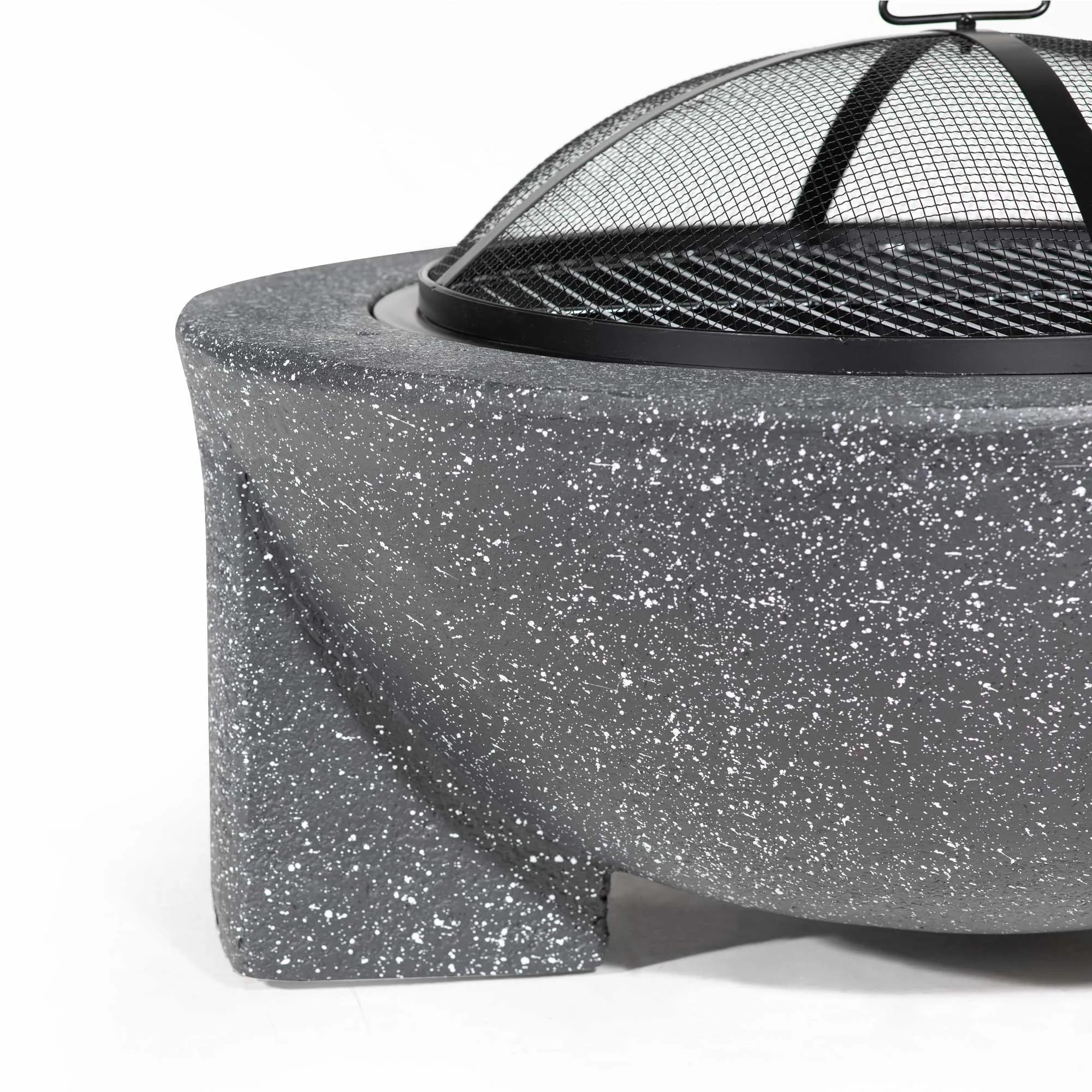 Round MgO Fire Pit with BBQ Grill, Ø75cm, Safety Mesh Screen, Dark Grey - DG191