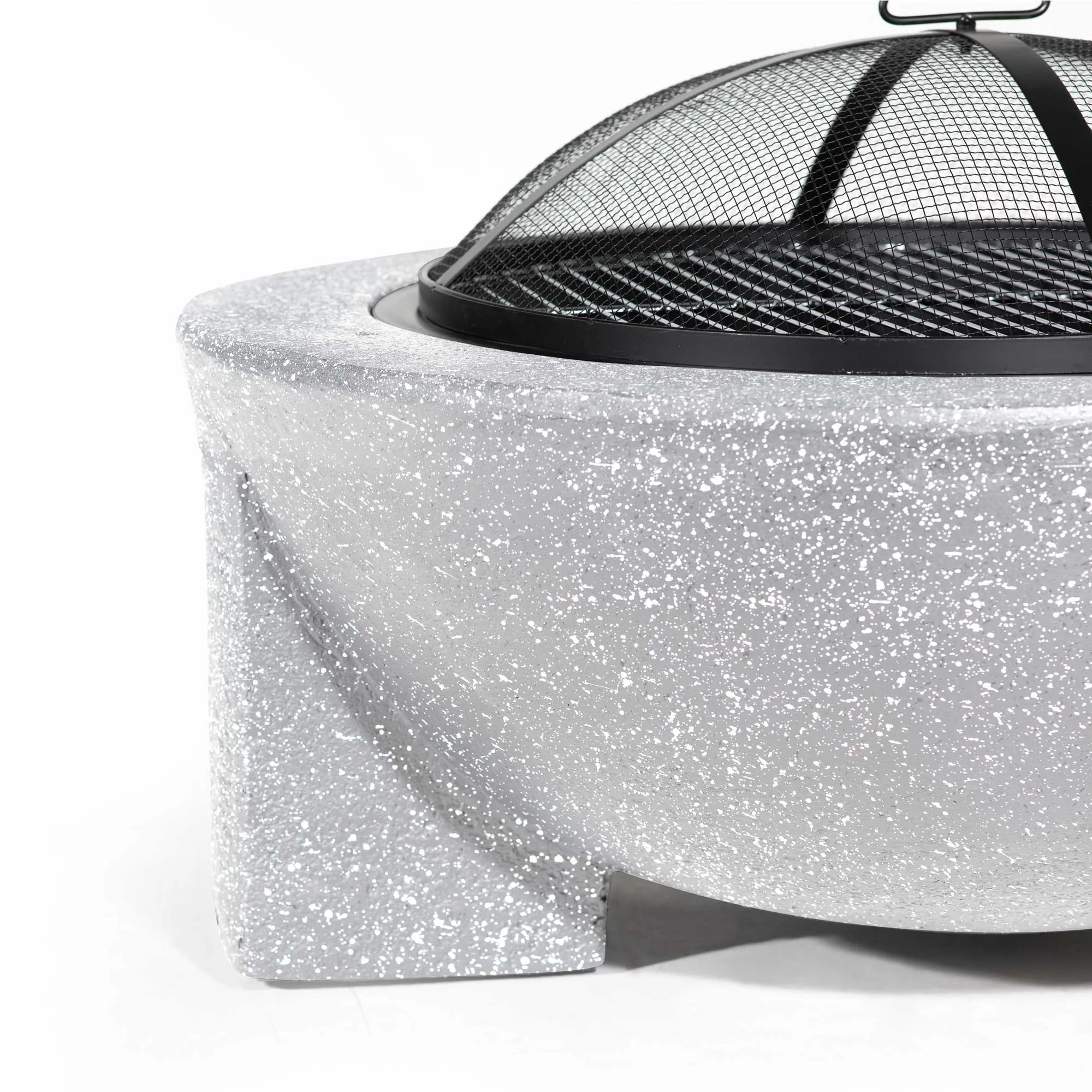 Round MgO Fire Pit with BBQ Grill, Ø75cm, Safety Mesh Screen, Light Grey - DG190