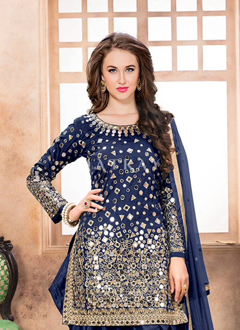 Royal Blue Mirror Work Punjabi Suit