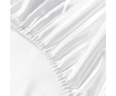 Royal Comfort Satin Sheet Set 3 Piece Fitted Flat Sheet Pillowcases - White