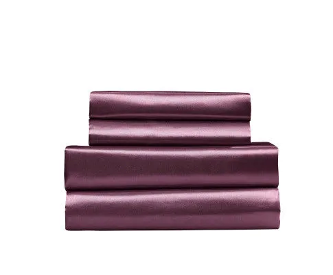 Royal Comfort Satin Sheet Set 4 Piece Fitted Flat Sheet Pillowcases - Malaga Wine