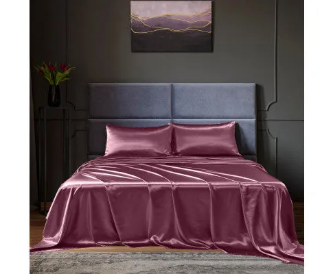 Royal Comfort Satin Sheet Set 4 Piece Fitted Flat Sheet Pillowcases - Malaga Wine