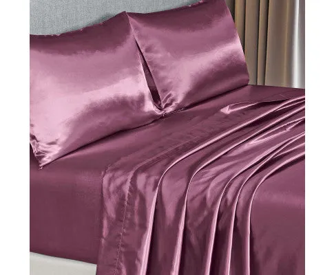 Royal Comfort Satin Sheet Set 4 Piece Fitted Flat Sheet Pillowcases - Malaga Wine