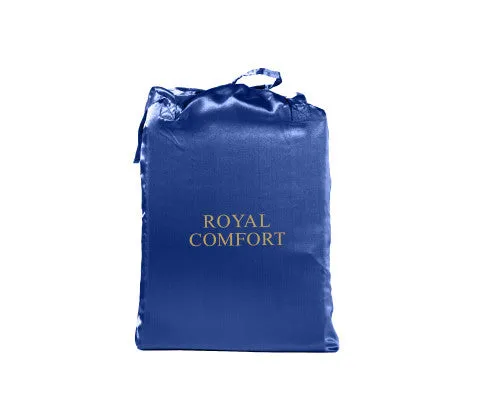 Royal Comfort Satin Sheet Set 4 Piece Fitted Flat Sheet Pillowcases - Navy Blue