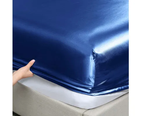Royal Comfort Satin Sheet Set 4 Piece Fitted Flat Sheet Pillowcases - Navy Blue