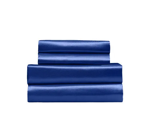 Royal Comfort Satin Sheet Set 4 Piece Fitted Flat Sheet Pillowcases - Navy Blue