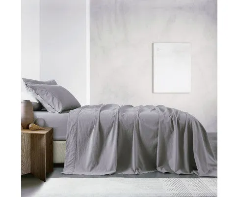 Royal Comfort Vintage Washed 100% Cotton Sheet Set Fitted Flat Sheet Pillowcases - GREY