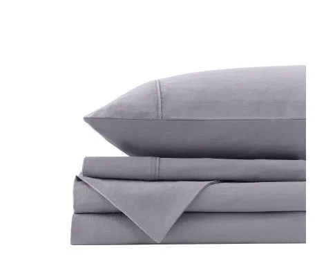 Royal Comfort Vintage Washed 100% Cotton Sheet Set Fitted Flat Sheet Pillowcases - GREY