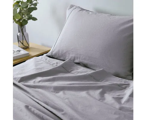 Royal Comfort Vintage Washed 100% Cotton Sheet Set Fitted Flat Sheet Pillowcases - GREY