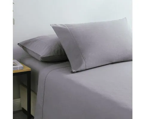 Royal Comfort Vintage Washed 100% Cotton Sheet Set Fitted Flat Sheet Pillowcases - GREY
