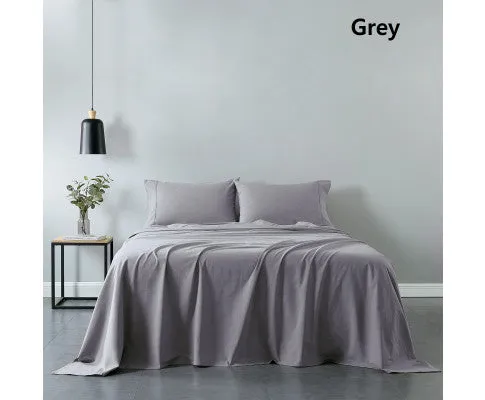 Royal Comfort Vintage Washed 100% Cotton Sheet Set Fitted Flat Sheet Pillowcases - GREY