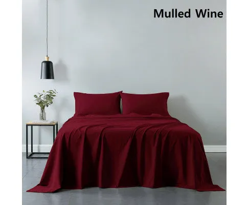Royal Comfort Vintage Washed 100% Cotton Sheet Set Fitted Flat Sheet Pillowcases - MULLED WINE